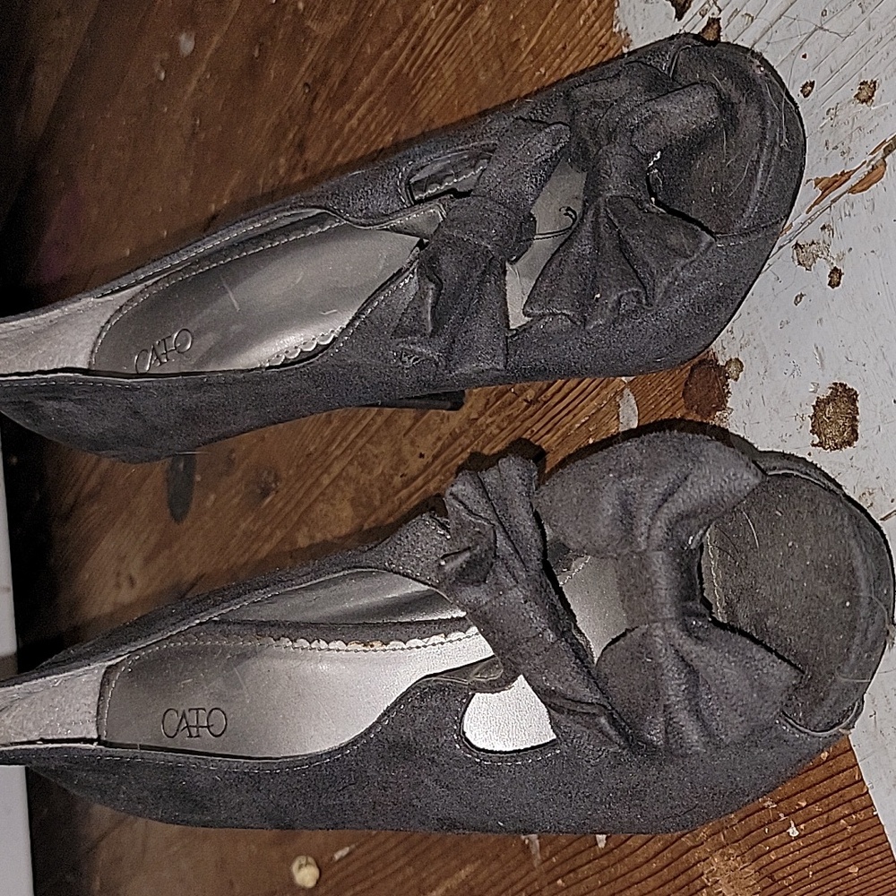Cato Dark Grey Peep-Toe Stiletto Heels with Bows